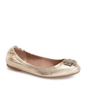 TORY BURCH Melinda Gold Leather Metallic Flat